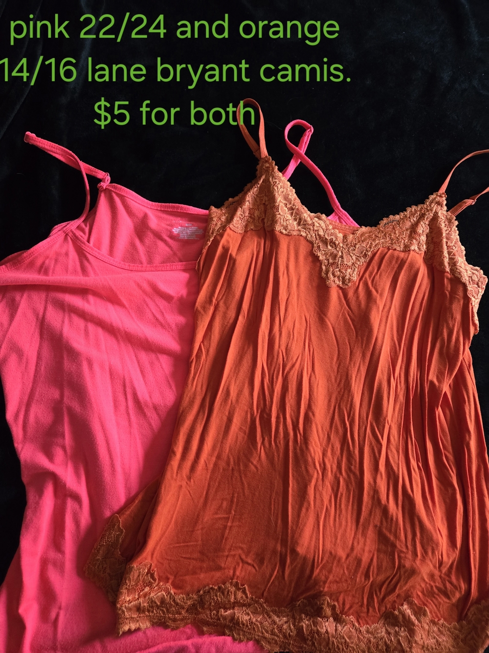 Lane Bryant Hot Pink and Bright Orange Lace Trim Camisoles